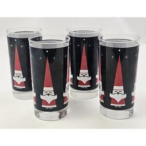 4 Vintage Mid Century Libbey Santa Holt Howard Highball Glasses Christmas Atomic